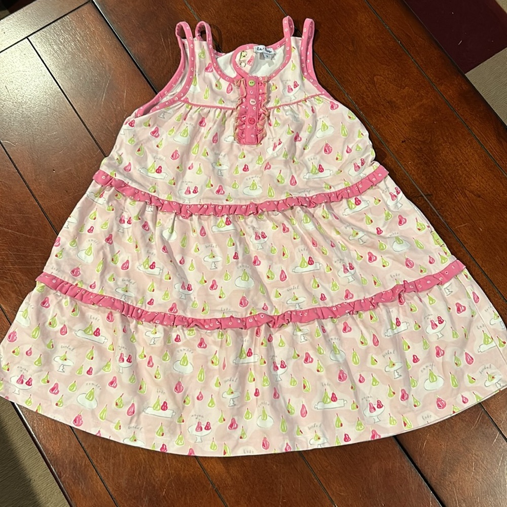 Le Top Pink & Green Cotton knit Tiered Pear Dress Size 6